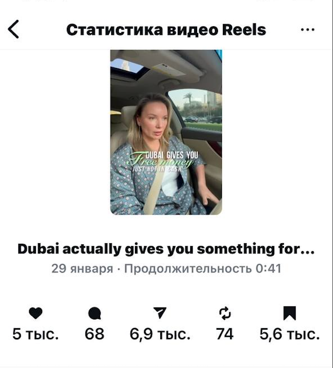 Скриншот статистики Instagram Reels